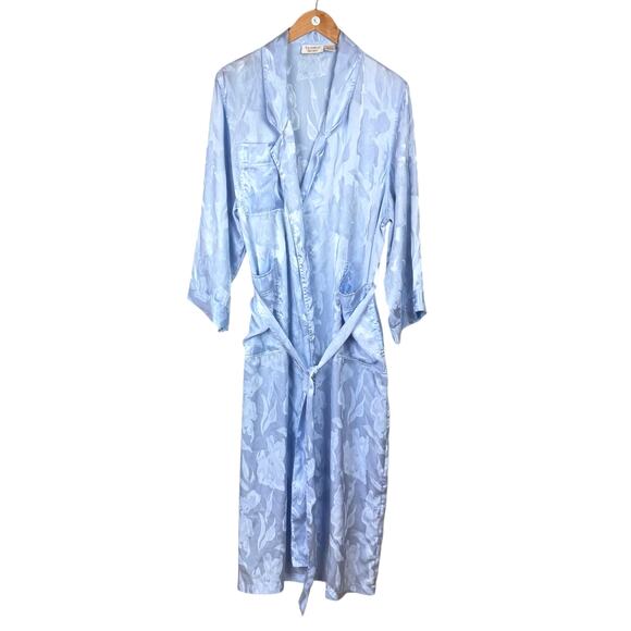 Vintage Gold Label Victoria's Secret Full Length Light Blue Floral Print Robe - Picture 11 of 12